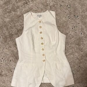 L’Academie White Button Down Sleeveless Vest/Top - Medium
